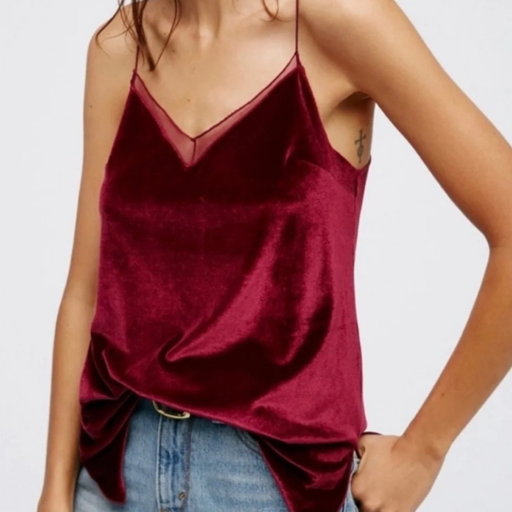 Free People red velvet spaghetti strap.. Side splits and new with tags.